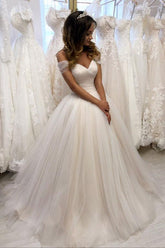 Ivory Tulle Off-the-Shoulder Sweetheart Wedding Dresses, Wedding Gowns